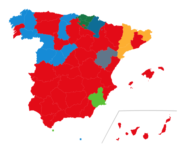 Kart over valgresultat Spania 10/11/2019